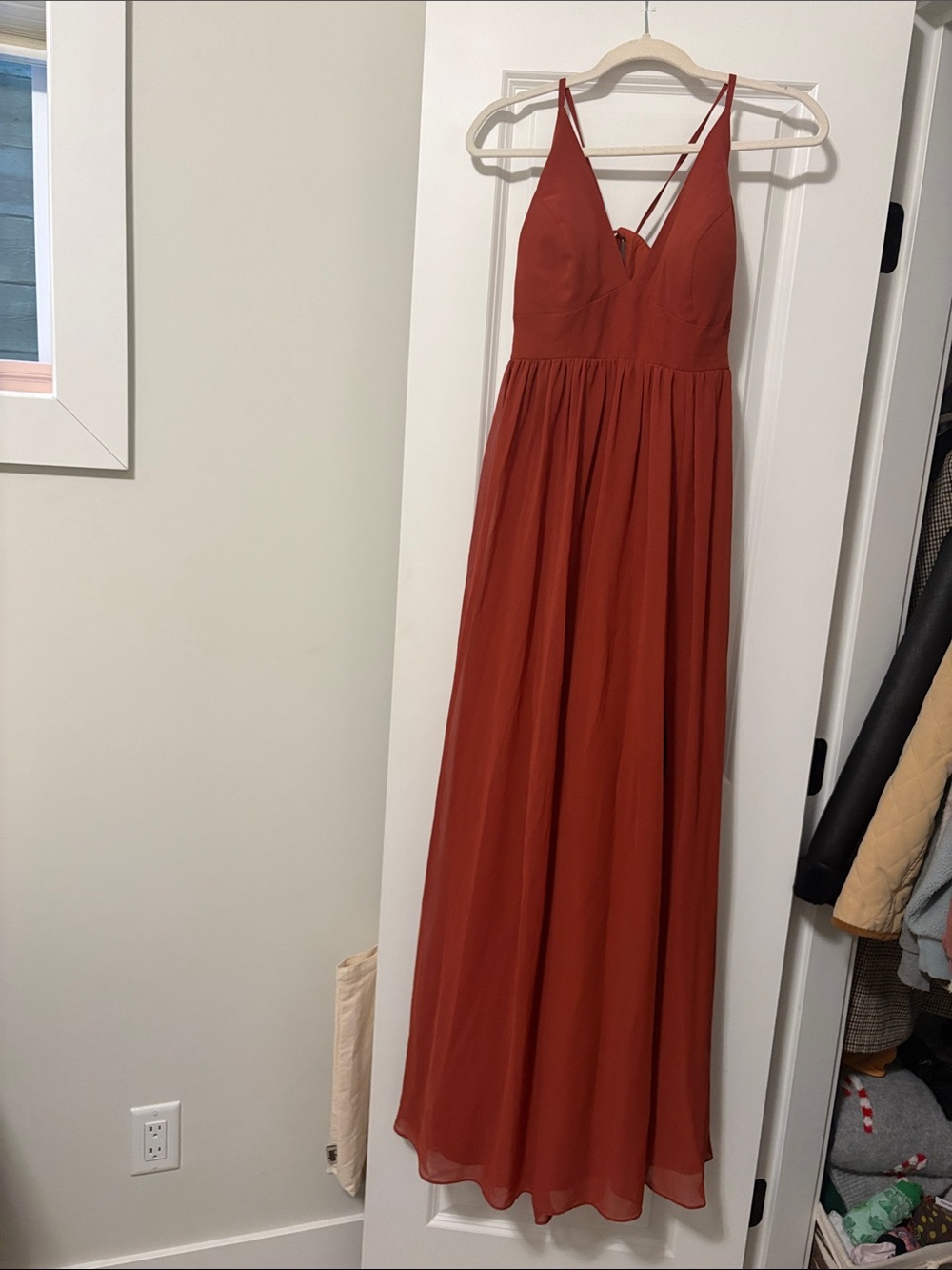Women's Rust Red Spaghetti Strap Maxi Dress